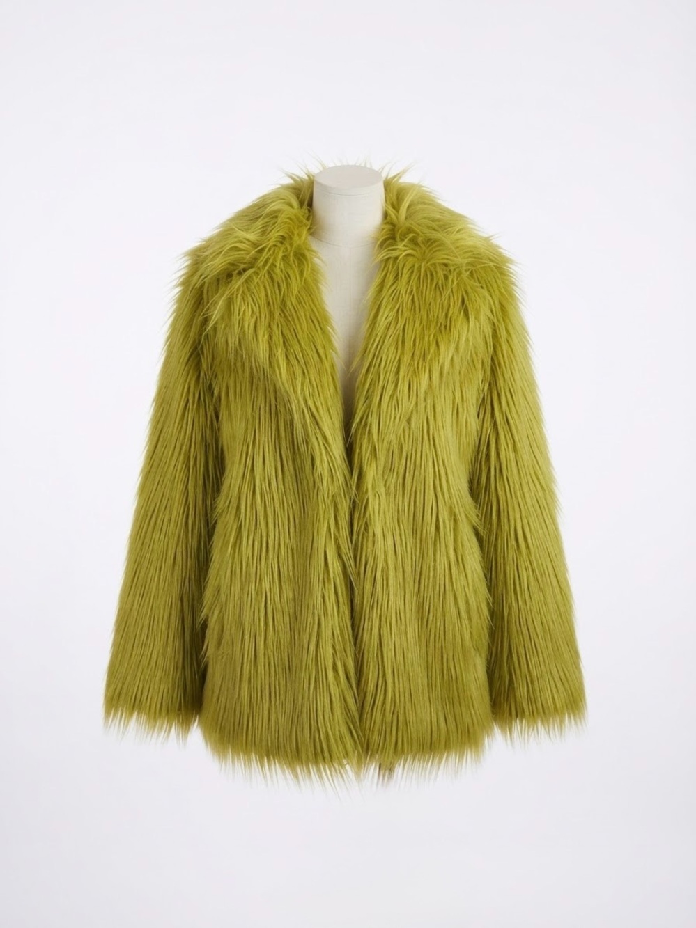 NWT Current Mood Shaggy Neon Lime Green Toxic Spill Fuzzy Faux Fur Coat XS